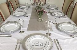 Wedding Party Disposable Plastic Plates and cutlery & wine cups with silver rim