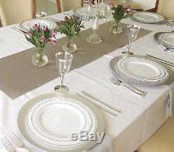 Wedding Party Disposable Plastic Plates and cutlery & wine cups with silver rim