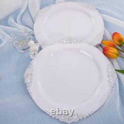 White Silver-Rim 10.25 In. Heavy-Duty Classy Elegant Disposable Dinner Plates Bp