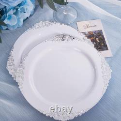 White Silver-Rim 10.25 In. Heavy-Duty Classy Elegant Disposable Dinner Plates Bp
