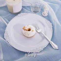 White Silver-Rim 10.25 In. Heavy-Duty Classy Elegant Disposable Dinner Plates Bp