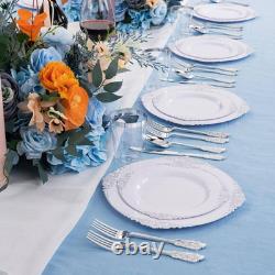 White Silver-Rim 10.25 In. Heavy-Duty Classy Elegant Disposable Dinner Plates Bp