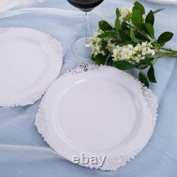 White Silver-Rim 10.25 In. Heavy-Duty Classy Elegant Disposable Dinner Plates Bp White Silver-Rim 10.25 In. Heavy-Duty Classy Elegant Disposable Dinner Plates Bp