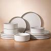 White With Black Rim, Microwave And Dishwasher Dishes Set, 12 Pieces Stone