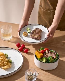 White with Black Rim, Microwave and Dishwasher Dishes Set, 12 Pieces Stone