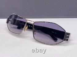 Woman Sunglasses Silver Black Rectangular Full Rim Large XL EX 59