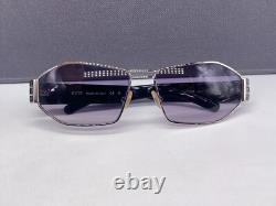 Woman Sunglasses Silver Black Rectangular Full Rim Large XL EX 59