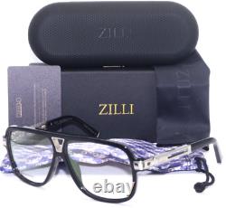 Zilli Zi60019 C02 Aviator Shiny Black Silver Authentic Eyeglasses 59-10 France