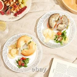 100 Assiettes de Dîner en Plastique Blanc Élégantes 26 cm avec Bord en Dentelle Argentée pour Toutes les Occasions