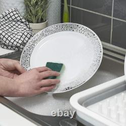 100 Assiettes de Dîner en Plastique Blanc Élégantes 26 cm avec Bord en Dentelle Argentée pour Toutes les Occasions