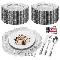 100 PCS Assiettes Chargeurs Argent 12 Plaques de Table Décoratives Vintage, Bord Froncé