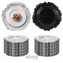 100 PCS Assiettes Chargeurs Argent 12 Plaques de Table Décoratives Vintage, Bord Froncé