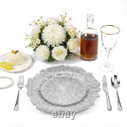 100 PCS Assiettes Chargeurs Argent 12 Plaques de Table Décoratives Vintage, Bord Froncé