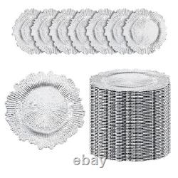 100 PCS Assiettes Chargeurs Argent 12 Plaques de Table Décoratives Vintage, Bord Froncé