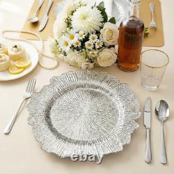 100 PCS Assiettes Chargeurs Argent 12 Plaques de Table Décoratives Vintage, Bord Froncé