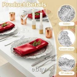 100 PCS Assiettes Chargeurs Argent 12 Plaques de Table Décoratives Vintage, Bord Froncé