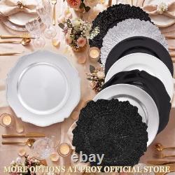 100 pièces de 13 pouces assiettes de présentation rondes en plastique argenté avec bord perlé pour mariage