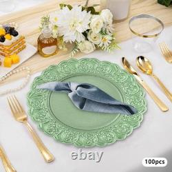 100 pièces de dessous d’assiette antiques en lot, 13 pouces, bord en relief, en plastique, pour dîner de fête