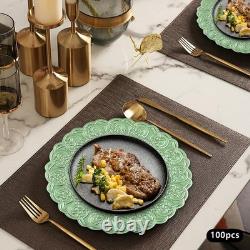 100 pièces de dessous d’assiette antiques en lot, 13 pouces, bord en relief, en plastique, pour dîner de fête