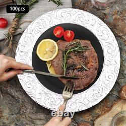 100 pièces de sous-assiettes antiques en plastique, assiette de dîner à bord embossé, assiette de service