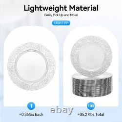 100 pièces de sous-assiettes antiques en plastique, assiette de dîner à bord embossé, assiette de service
