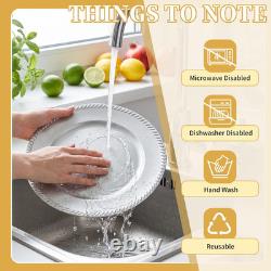 100 pièces de sous-assiettes argentées, sous-assiettes rondes perlées de 13 pouces, réutilisables en plastique