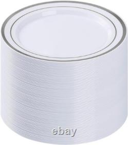 100PCS Assiettes en Plastique Argent, Assiette Jetable de Dîner de 10,25 Pouces pour Fête avec S