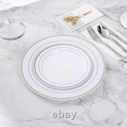 100PCS Assiettes en Plastique Argent, Assiette Jetable de Dîner de 10,25 Pouces pour Fête avec S