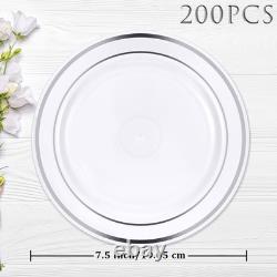200 Assiettes jetables en plastique pour fête avec rebord en plastique dur