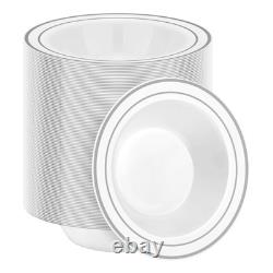 200 Paquet de Bols à Soupe Jetables avec Bord Argenté, 12oz Plastique Premium Résistant
