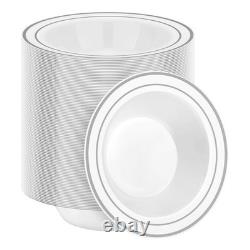 200 Paquet de Bols à Soupe Jetables avec Bord Argenté, 12oz Plastique Résistant de Qualité Supérieure