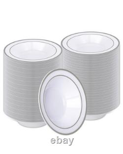 200 Paquet de Bols en Plastique avec Bord Argenté, Bols à Soupe Jetables de 12 oz, Résistants
