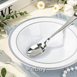 200 Paquet de Bols en Plastique avec Bord Argenté, Bols à Soupe Jetables de 12 oz, Résistants