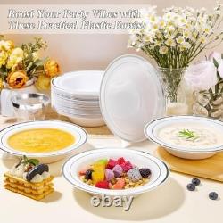 200 bols à soupe jetables avec bord argenté élégant, lot de 200, pour fêtes et traiteur U