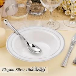 200 bols à soupe jetables avec bord argenté élégant, lot de 200, pour fêtes et traiteur U