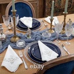 200 pièces Assiettes en plastique bleues avec bord argenté Assiettes en plastique bleu marine