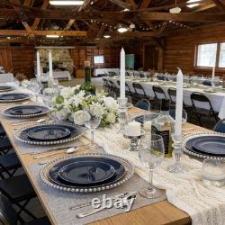 200 pièces Assiettes en plastique bleues avec bord argenté Assiettes en plastique bleu marine
