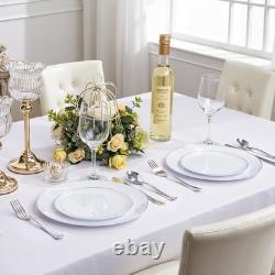 200PCS Assiettes en Plastique Argentées Assiettes en Plastique Blanches avec Bord Argent Comprend 1