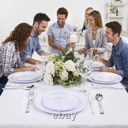 200PCS Assiettes en Plastique Argentées Assiettes en Plastique Blanches avec Bord Argent Comprend 1