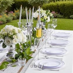 200PCS Assiettes en Plastique Blanches avec Bord, Comprend 200 PCS Argent