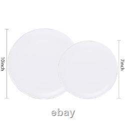 200PCS Assiettes en Plastique Blanches avec Bord, Comprend 200 PCS Argent