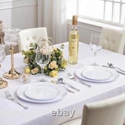200PCS Assiettes en Plastique Blanches avec Bord, Comprend 200 PCS Argent