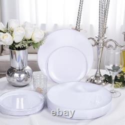 200PCS Assiettes en Plastique Blanches avec Bord, Comprend 200 PCS Argent