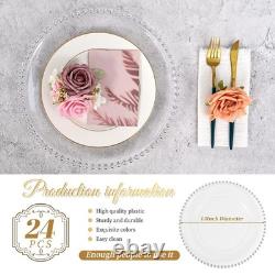 24 pièces de sous-assiettes rondes transparentes avec bord perlé, 13 pouces en plastique acrylique pl