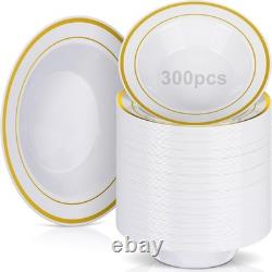 300 pièces de bols en plastique avec bord doré 6 oz petits bols jetables en plastique pour salade et bonbons