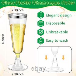 300 pièces de flûtes à champagne en plastique en vrac, flûtes à champagne jetables claires de 4,5 oz