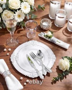 350 pièces d’assiettes en plastique argentées, service de vaisselle en plastique pour 50 invités