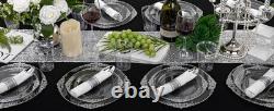 350 pièces d'assiettes en plastique transparent argenté, ensembles d'assiettes jetables argentées, comprennent 50
