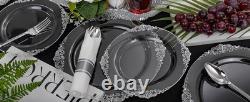 350 pièces d'assiettes en plastique transparent argenté, ensembles d'assiettes jetables argentées, comprennent 50