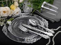 350 pièces d'assiettes en plastique transparent argenté, ensembles d'assiettes jetables argentées, comprennent 50